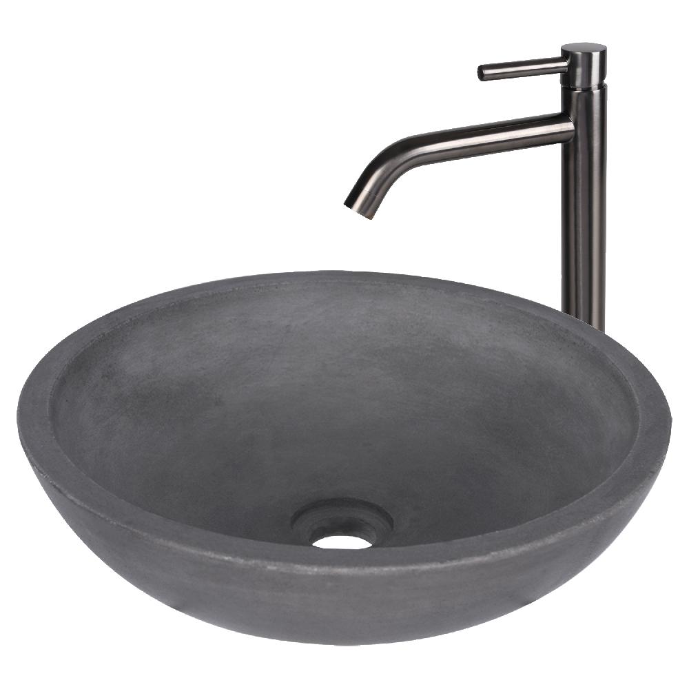 differnz Differnz Ravano fonteinset – beton – donkergrijs – hoge kraan gebogen – warm/koud – gun metal