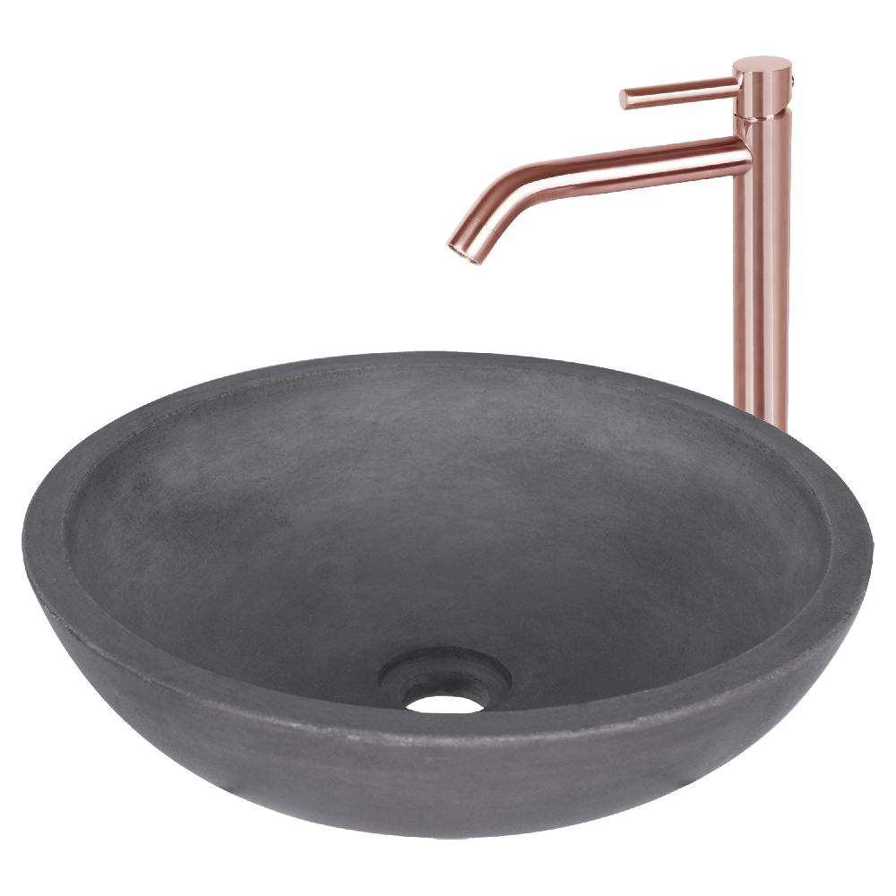 differnz Differnz Ravano fonteinset – beton – donkergrijs – hoge kraan gebogen – warm/koud – rood koper