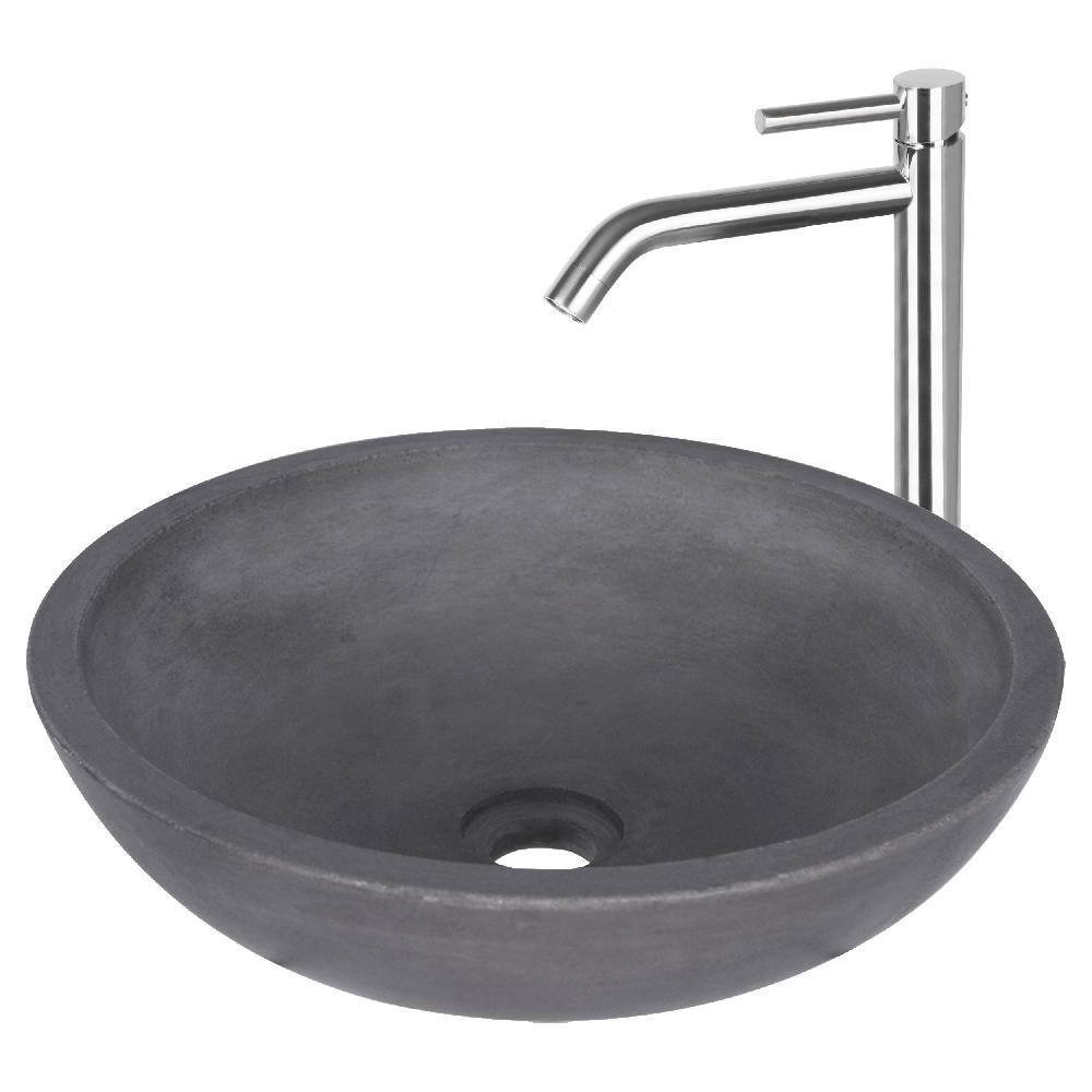 differnz Differnz Ravano fonteinset – beton – donkergrijs – hoge kraan gebogen – warm/koud – mat chroom