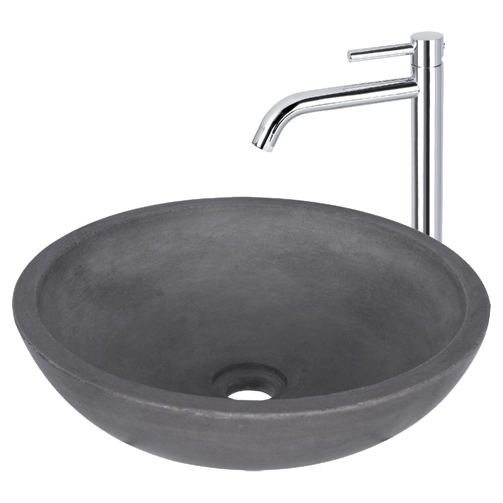 differnz Differnz Ravano fonteinset – beton – donkergrijs – hoge kraan gebogen – warm/koud – chroom