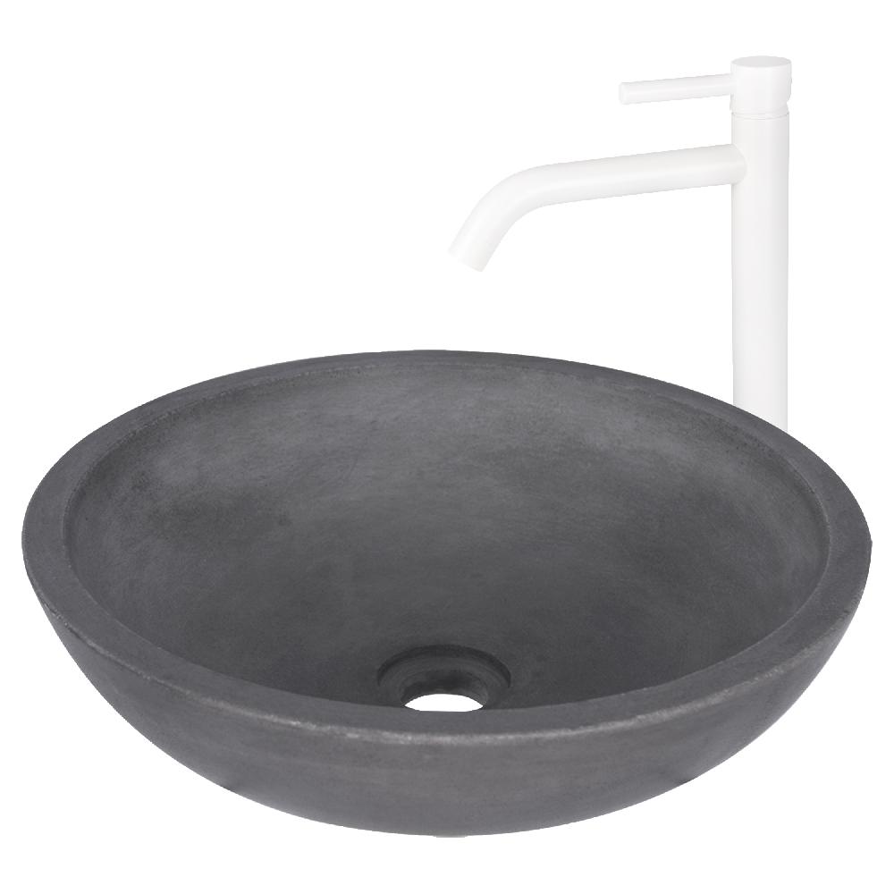 differnz Differnz Ravano fonteinset – beton – donkergrijs – hoge kraan gebogen – warm/koud – mat wit