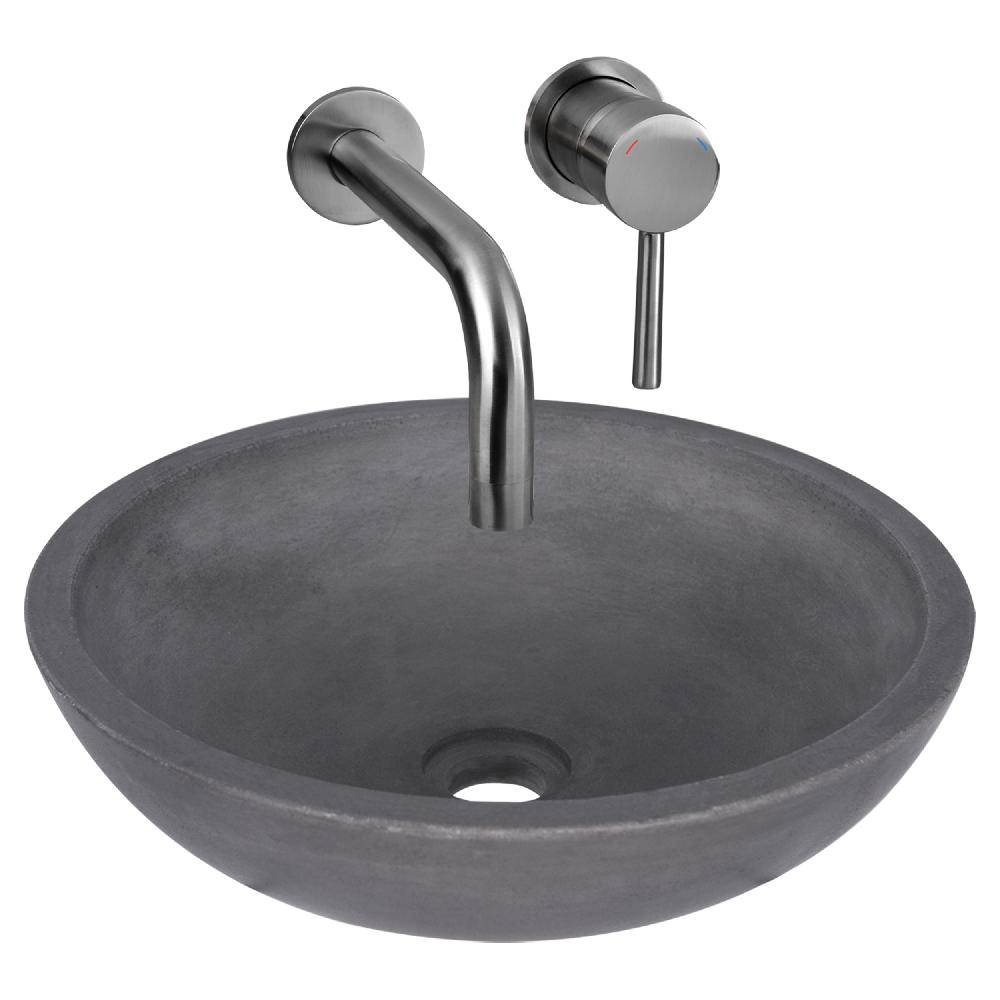 differnz Differnz Ravano fonteinset – beton – donkergrijs – inbouw muurkraan – warm/koud – gun metal