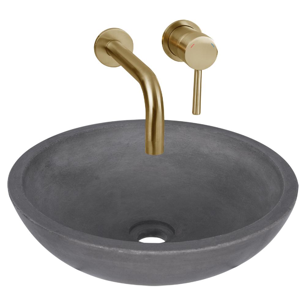 differnz Differnz Ravano fonteinset – beton – donkergrijs – inbouw muurkraan – warm/koud – mat goud
