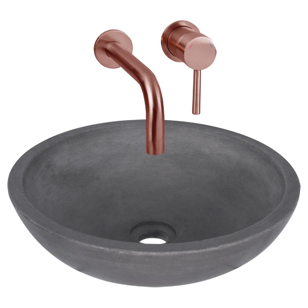 differnz Differnz Ravano fonteinset – beton – donkergrijs – inbouw muurkraan – warm/koud – rood koper
