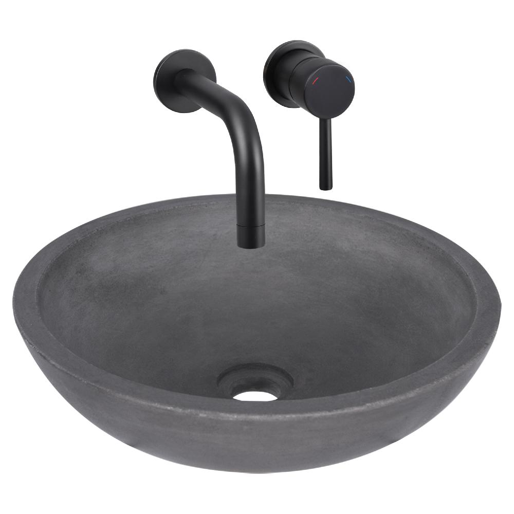 differnz Differnz Ravano fonteinset – beton – donkergrijs – inbouw muurkraan – warm/koud – mat zwart