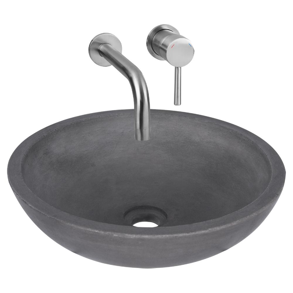 differnz Differnz Ravano fonteinset – beton – donkergrijs – inbouw muurkraan – warm/koud – mat chroom