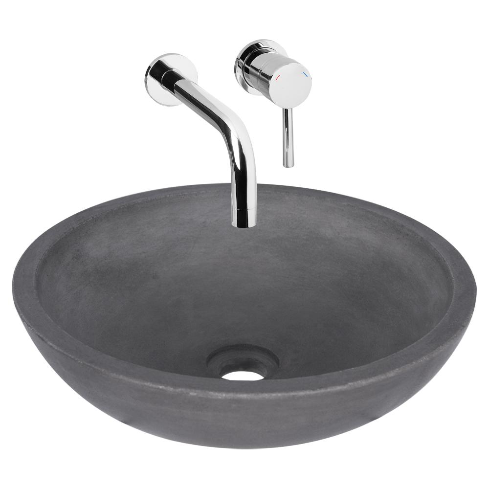 differnz Differnz Ravano fonteinset – beton – donkergrijs – inbouw muurkraan – warm/koud – chroom