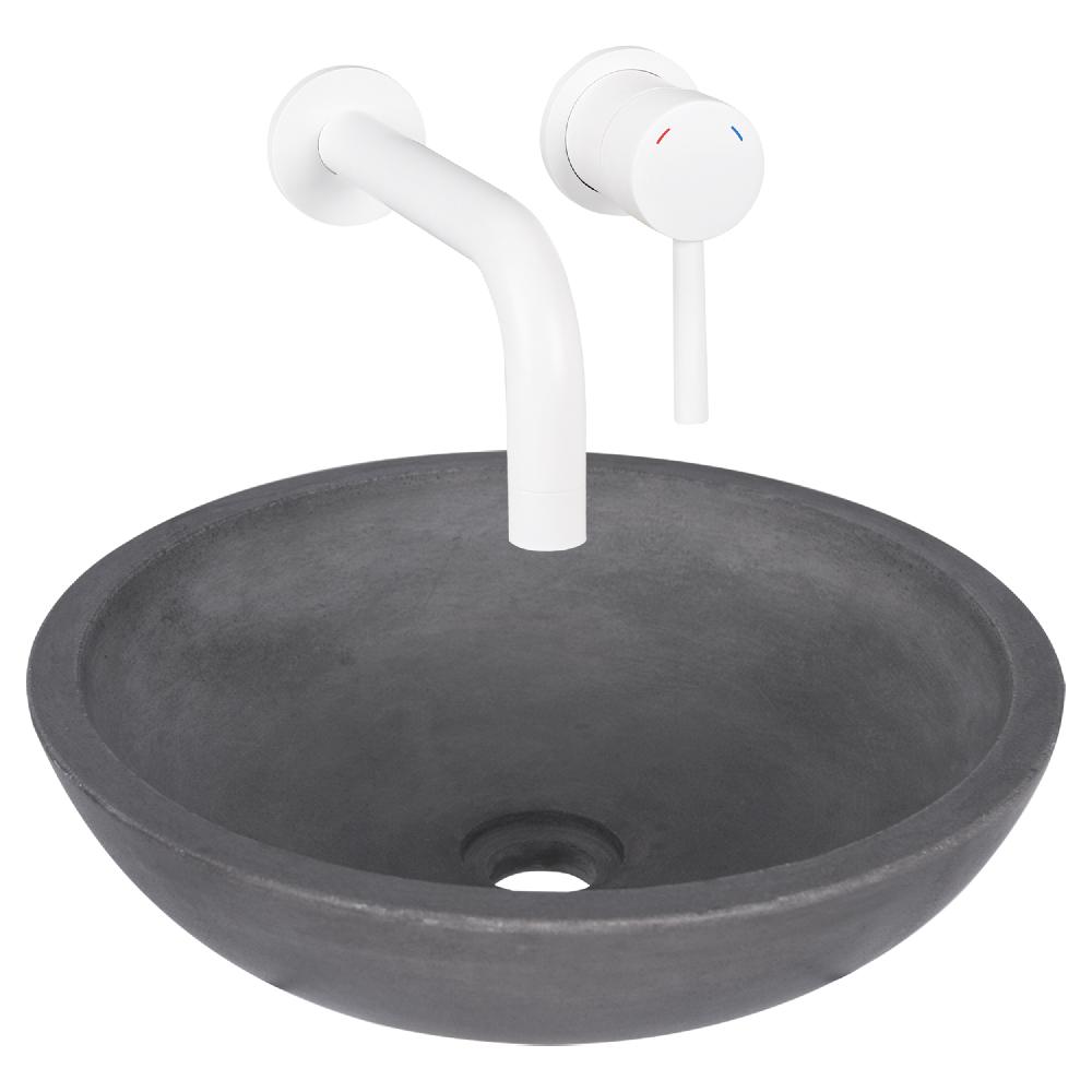 differnz Differnz Ravano fonteinset – beton – donkergrijs – inbouw muurkraan – warm/koud – mat wit