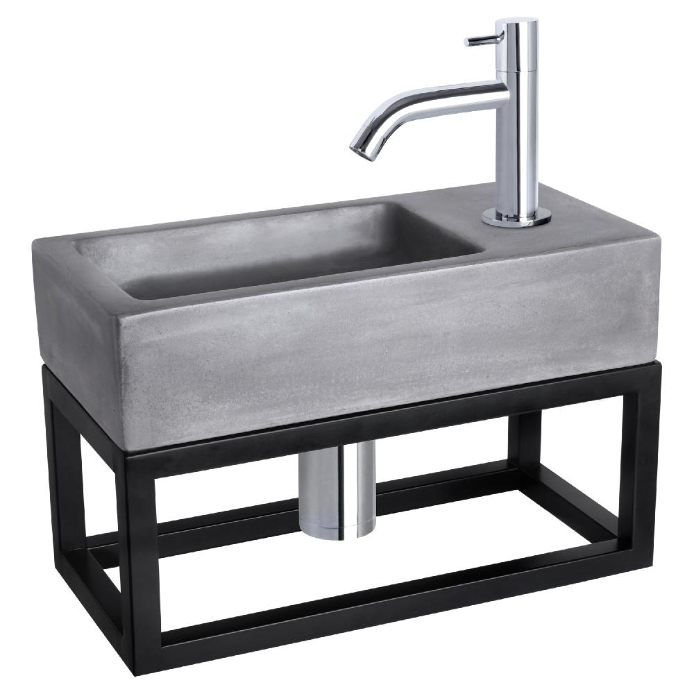 differnz Differnz Ravo fonteinset – beton donkergrijs – kraan gebogen chroom – 38.5 x 18.5 x 9 cm – met handdoekrek