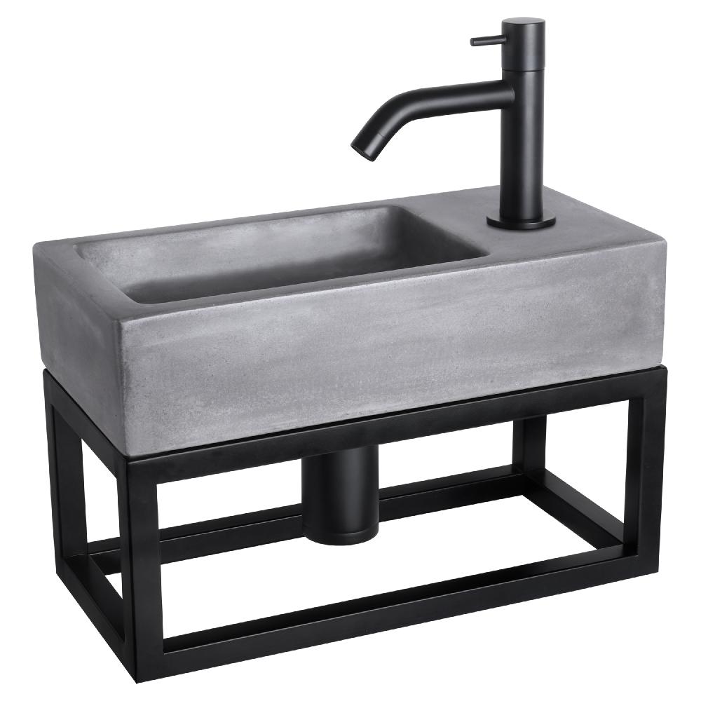 differnz Differnz Ravo fonteinset – beton donkergrijs – kraan gebogen mat zwart – 38.5 x 18.5 x 9 cm – met handdoekrek differnz Differnz Ravo fonteinset – beton donkergrijs – kraan gebogen mat zwart – 38.5 x 18.5 x 9 cm – met handdoekrek