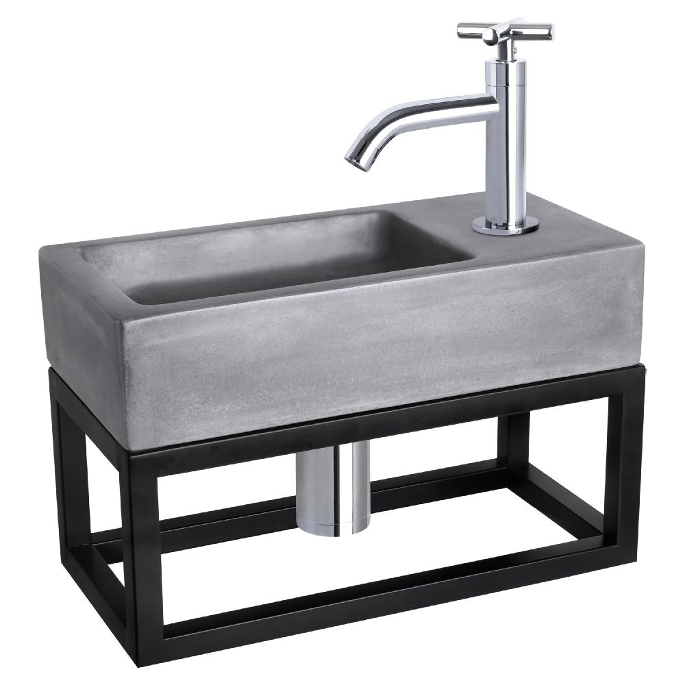 differnz Differnz Ravo fonteinset – beton donkergrijs – kraan kruis chroom – 38.5 x 18.5 x 9 cm – met handdoekrek