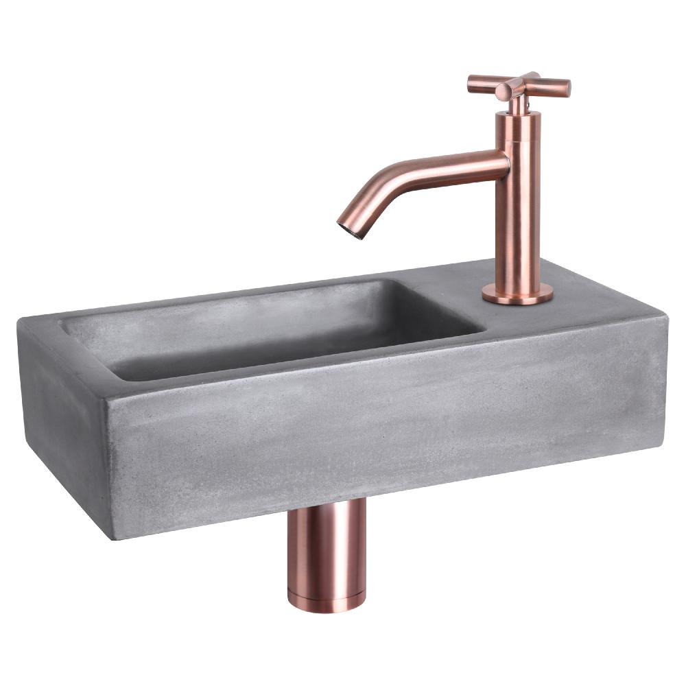 differnz Differnz Ravo fonteinset – beton donkergrijs – kraan kruis rood koper – 38.5 x 18.5 x 9 cm