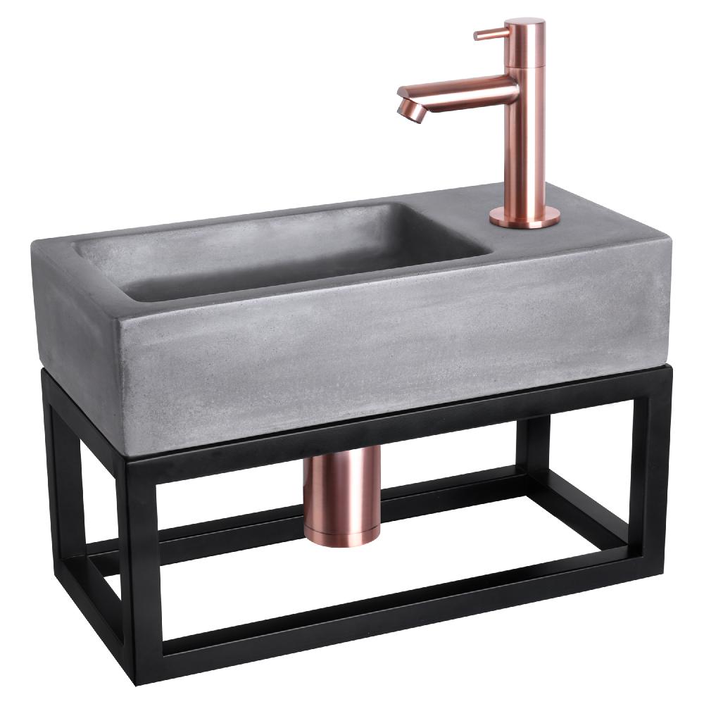 differnz Differnz Ravo fonteinset – beton donkergrijs – kraan recht rood koper – 38.5 x 18.5 x 9 cm – met handdoekrek
