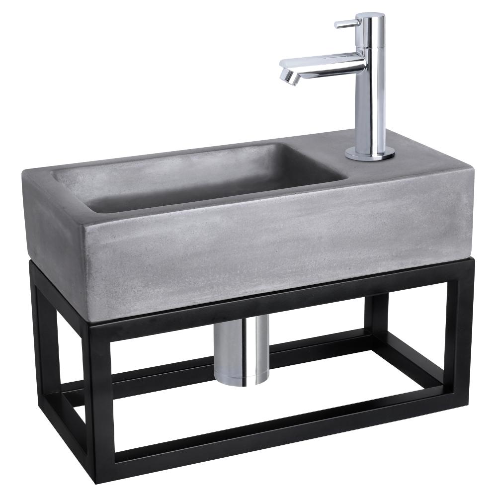 differnz Differnz Ravo fonteinset – beton donkergrijs – kraan recht chroom – 38.5 x 18.5 x 9 cm – met handdoekrek