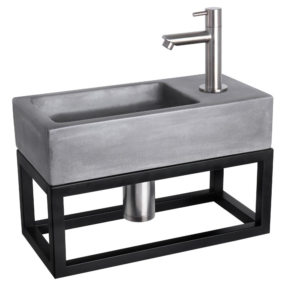 differnz Differnz Ravo fonteinset – beton donkergrijs – kraan recht mat chroom – 38.5 x 18.5 x 9 cm – met handdoekrek