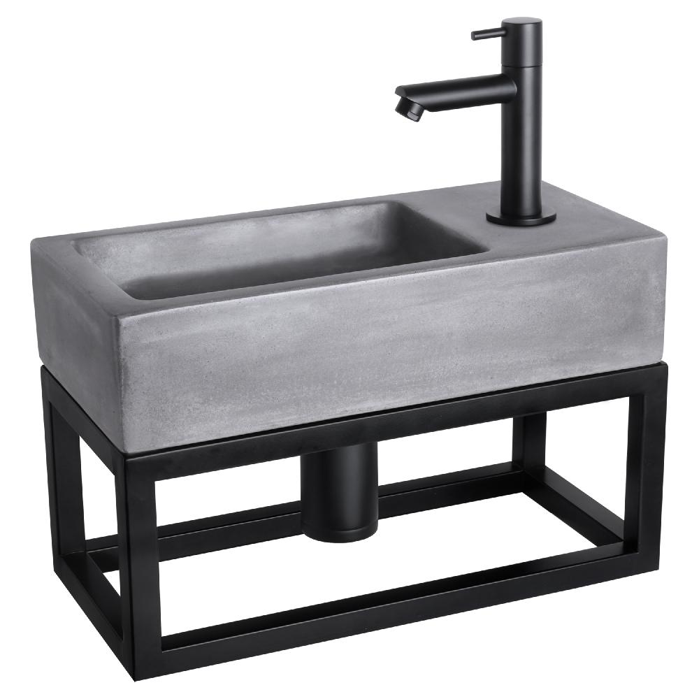 differnz Differnz Ravo fonteinset – beton donkergrijs – kraan recht mat zwart – 38.5 x 18.5 x 9 cm – met handdoekrek differnz Differnz Ravo fonteinset – beton donkergrijs – kraan recht mat zwart – 38.5 x 18.5 x 9 cm – met handdoekrek