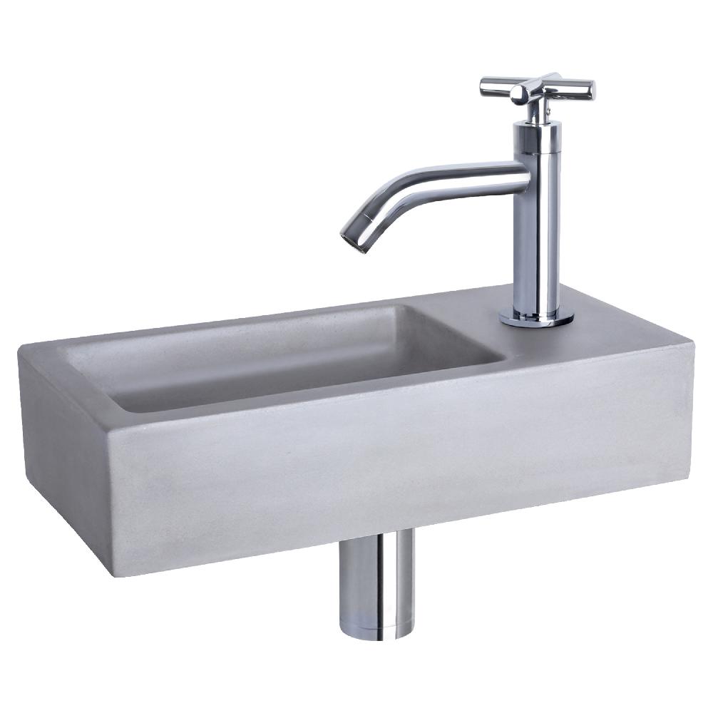 differnz Differnz Ravo fonteinset – beton lichtgrijs – kraan gebogen kruis chroom – 38.5 x 18.5 x 9 cm