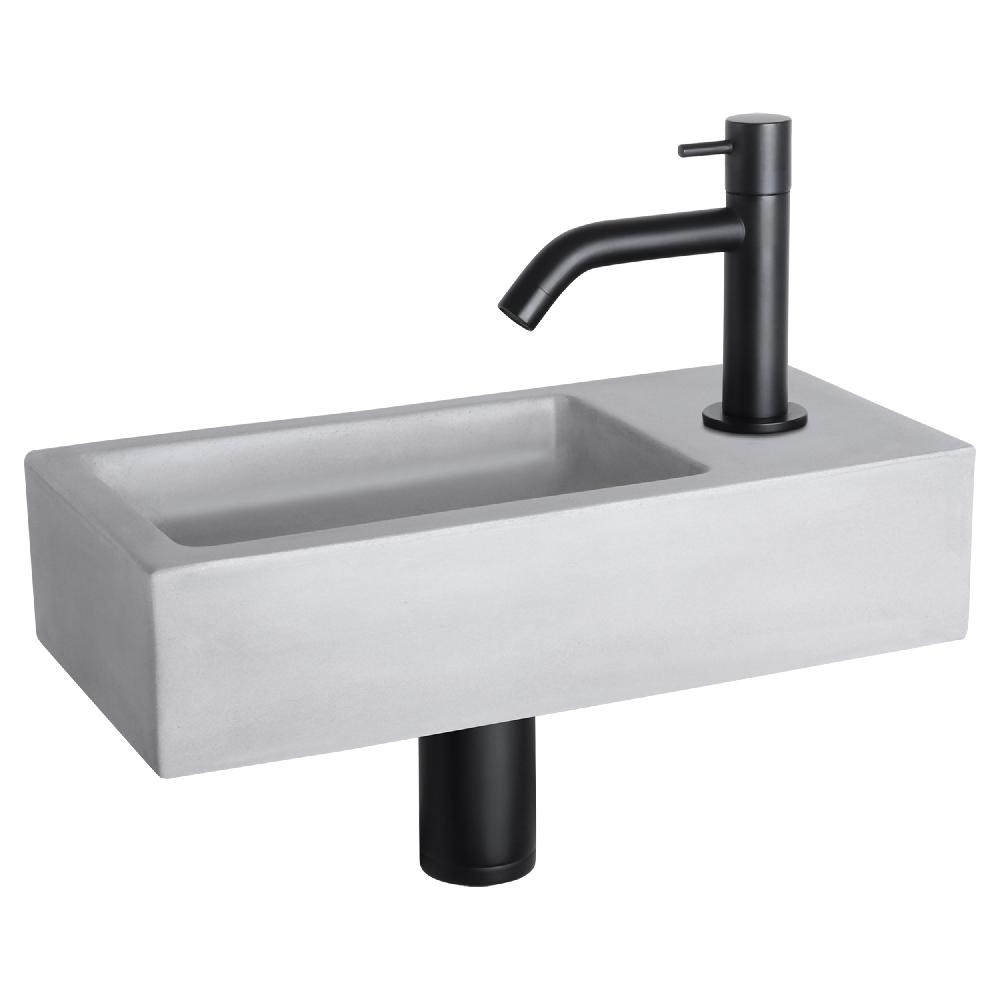 differnz Differnz Ravo fonteinset – beton lichtgrijs – kraan gebogen mat zwart – 38.5 x 18.5 x 9 cm