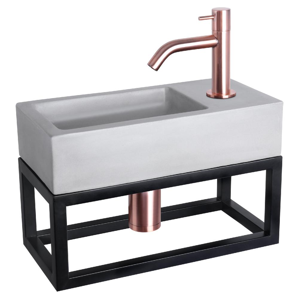 differnz Differnz Ravo fonteinset – beton lichtgrijs – kraan gebogen rood koper – 38.5 x 18.5 x 9 cm – met handdoekrek