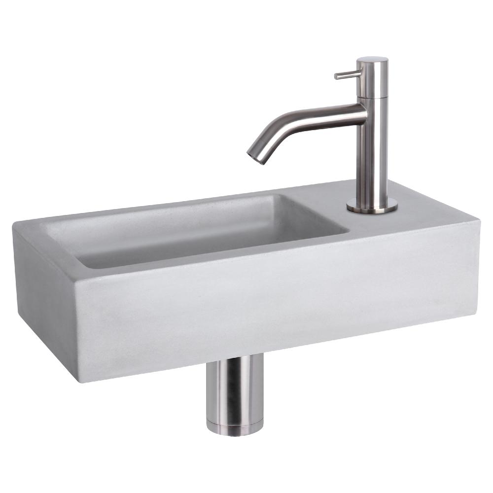 differnz Differnz Ravo fonteinset – beton lichtgrijs – kraan gebogen mat chroom – 38.5 x 18.5 x 9 cm