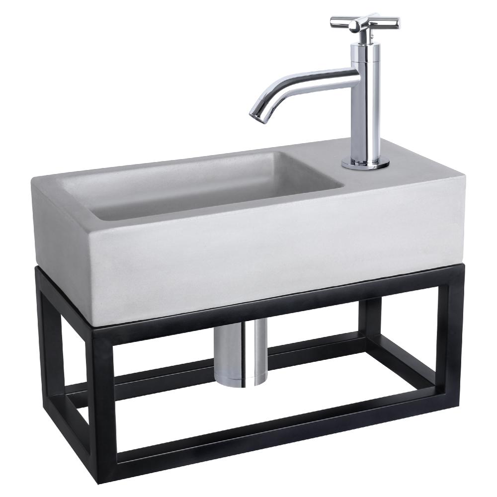 differnz Differnz Ravo fonteinset – beton lichtgrijs – kraan kruis chroom – 38.5 x 18.5 x 9 cm – met handdoekrek