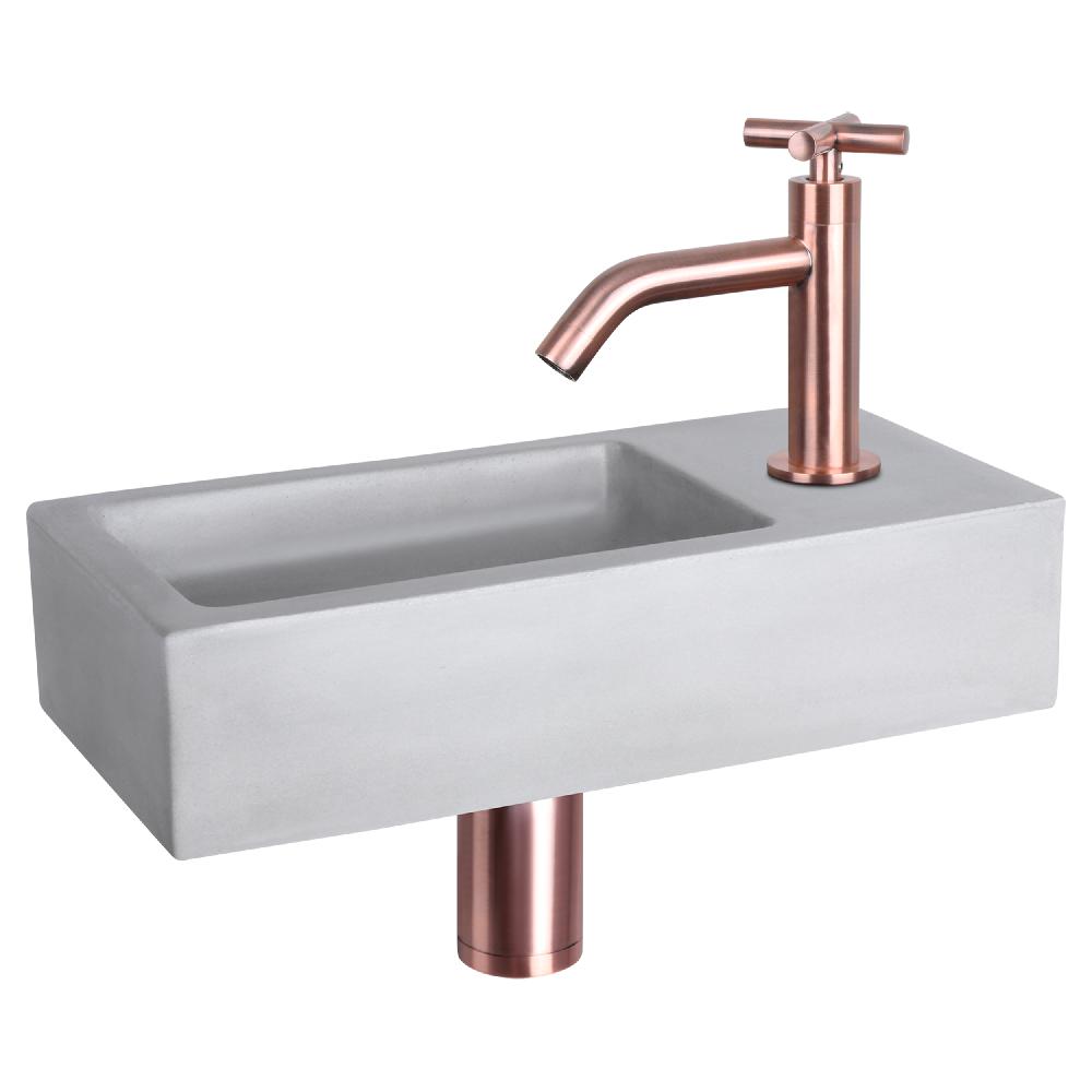 differnz Differnz Ravo fonteinset – beton lichtgrijs – kraan kruis rood koper – 38.5 x 18.5 x 9 cm