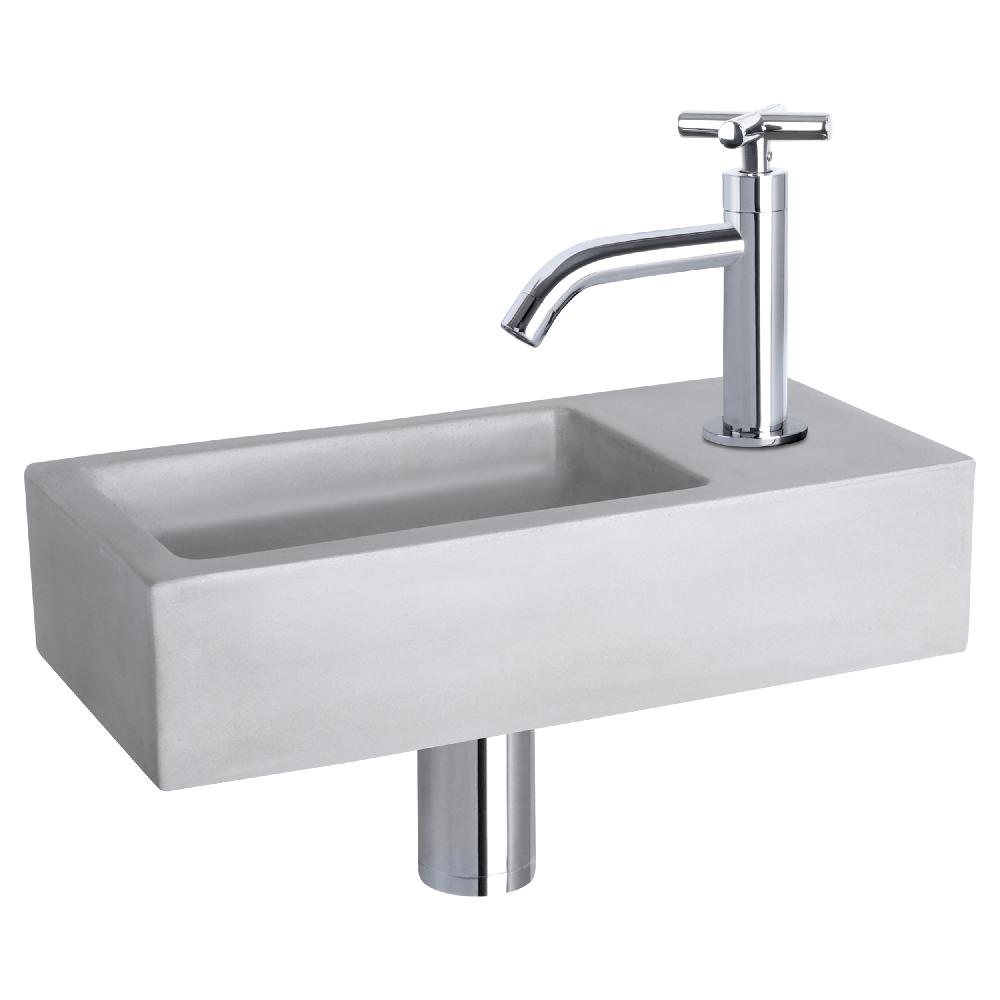 differnz Differnz Ravo fonteinset – beton lichtgrijs – kraan kruis chroom – 38.5 x 18.5 x 9 cm
