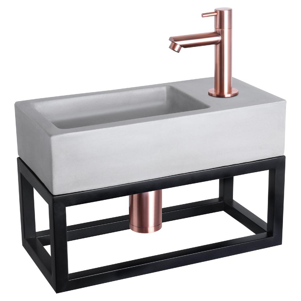differnz Differnz Ravo fonteinset – beton lichtgrijs – kraan recht rood koper – 38.5 x 18.5 x 9 cm – met handdoekrek