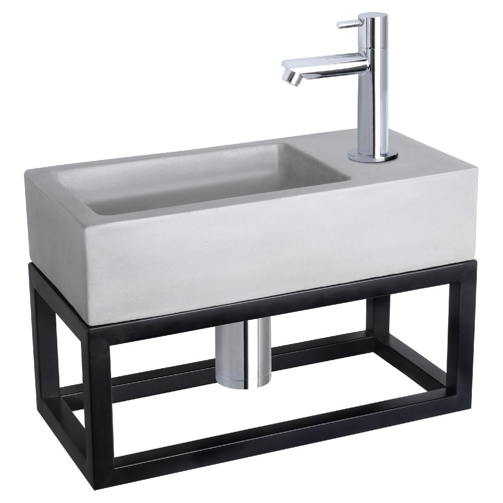differnz Differnz Ravo fonteinset – beton lichtgrijs – kraan recht chroom – 38.5 x 18.5 x 9 cm – met handdoekrek