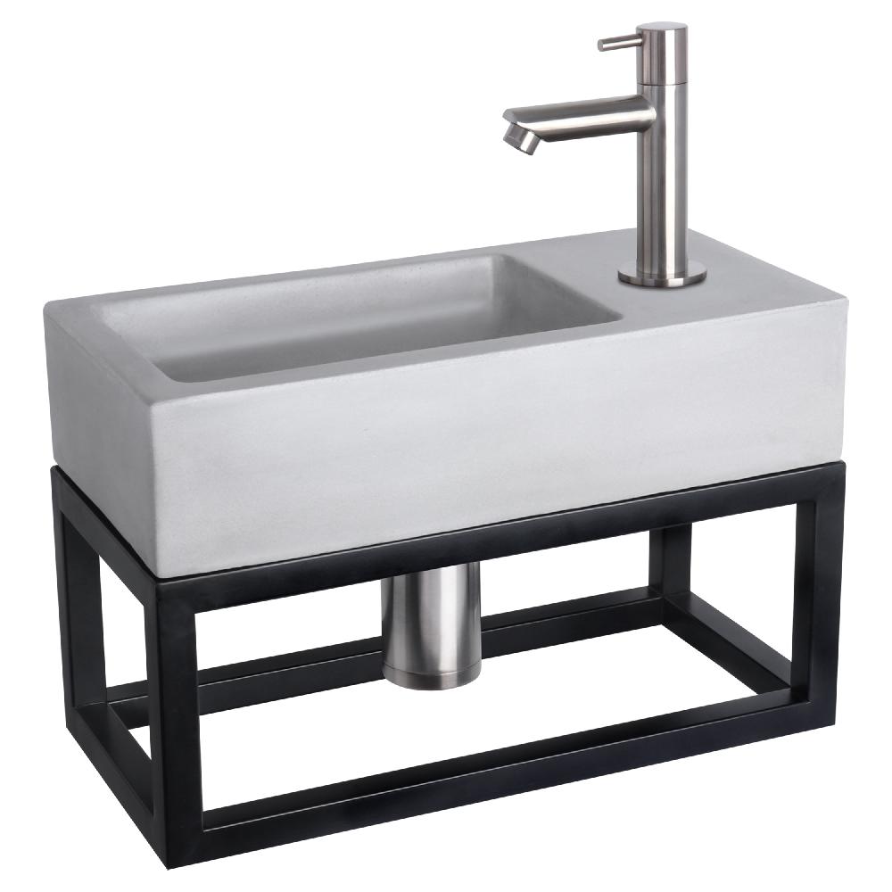 differnz Differnz Ravo fonteinset – beton lichtgrijs – kraan recht mat chroom – 38.5 x 18.5 x 9 cm – met handdoekrek