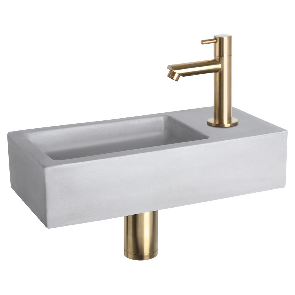 differnz Differnz Ravo fonteinset – beton lichtgrijs – kraan recht mat goud – 38.5 x 18.5 x 9 cm