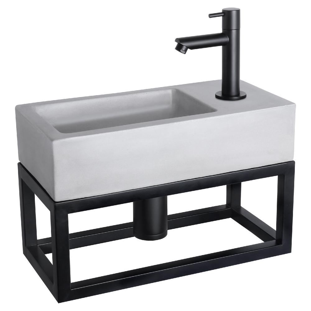 differnz Differnz Ravo fonteinset – beton lichtgrijs – kraan recht mat zwart – 38.5 x 18.5 x 9 cm – met handdoekrek differnz Differnz Ravo fonteinset – beton lichtgrijs – kraan recht mat zwart – 38.5 x 18.5 x 9 cm – met handdoekrek