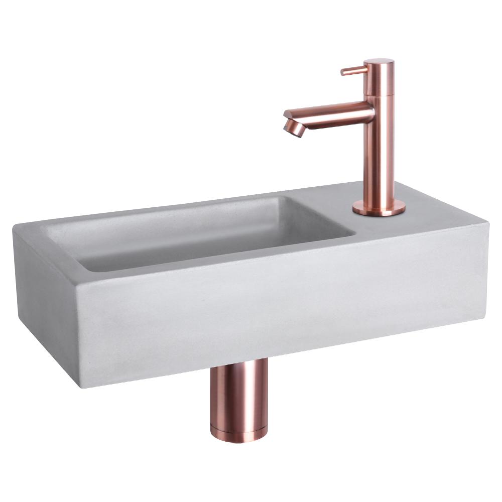 differnz Differnz Ravo fonteinset – beton lichtgrijs – kraan recht rood koper – 38.5 x 18.5 x 9 cm