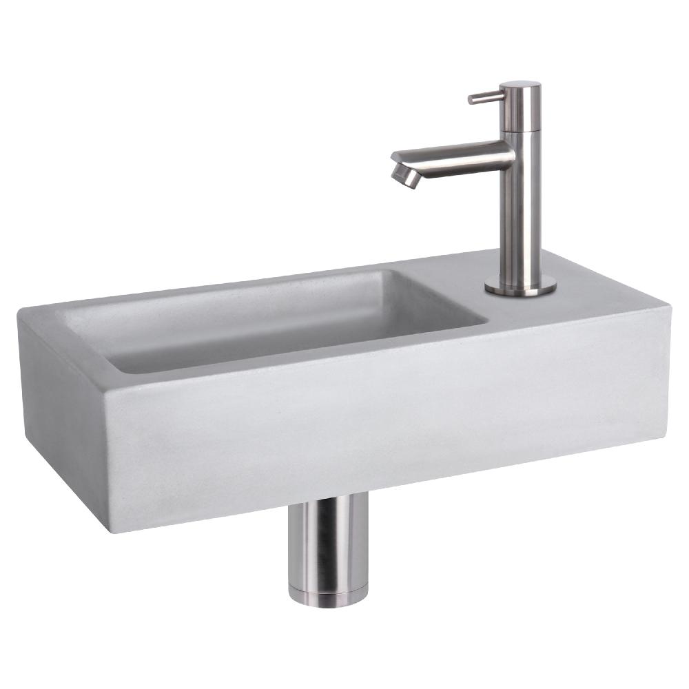 differnz Differnz Ravo fonteinset – beton lichtgrijs – kraan recht mat chroom – 38.5 x 18.5 x 9 cm