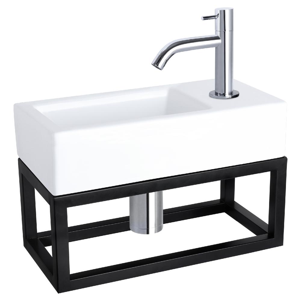 differnz Differnz Ravo fonteinset – keramiek – kraan gebogen chroom – 38.5 x 18.5 x 9 cm – met handdoekrek