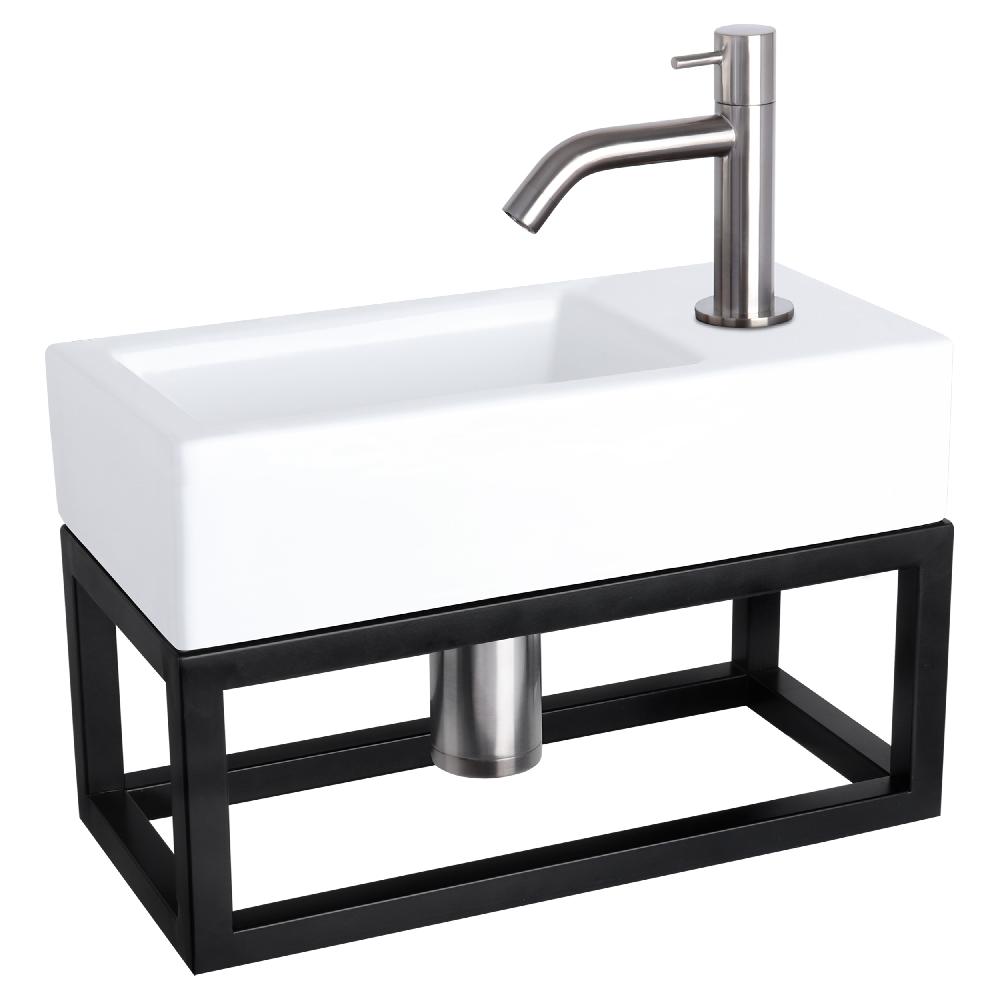 differnz Differnz Ravo fonteinset – keramiek – kraan gebogen mat chroom – 38.5 x 18.5 x 9 cm – met handdoekrek differnz Differnz Ravo fonteinset – keramiek – kraan gebogen mat chroom – 38.5 x 18.5 x 9 cm – met handdoekrek