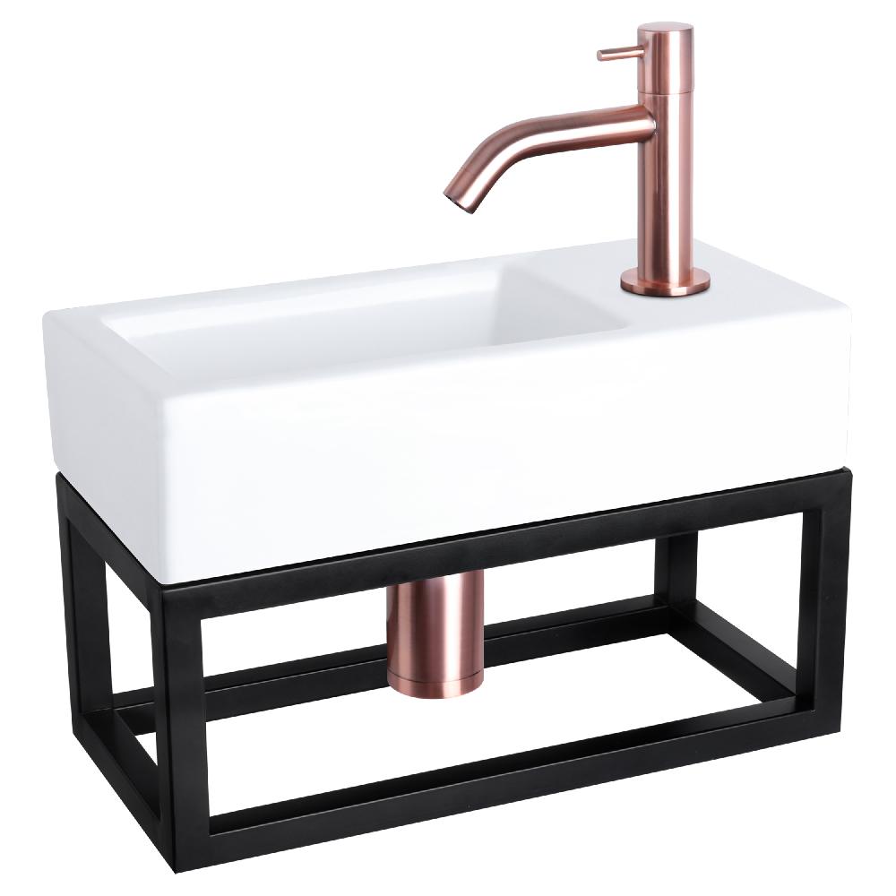 differnz Differnz Ravo fonteinset – keramiek – kraan gebogen rood koper – 38.5 x 18.5 x 9 cm – met handdoekrek