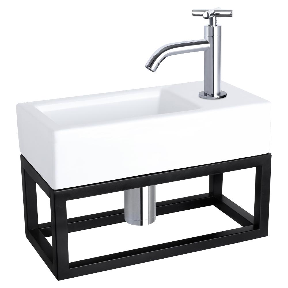 differnz Differnz Ravo fonteinset – keramiek – kraan kruis chroom – 38.5 x 18.5 x 9 cm – met handdoekrek