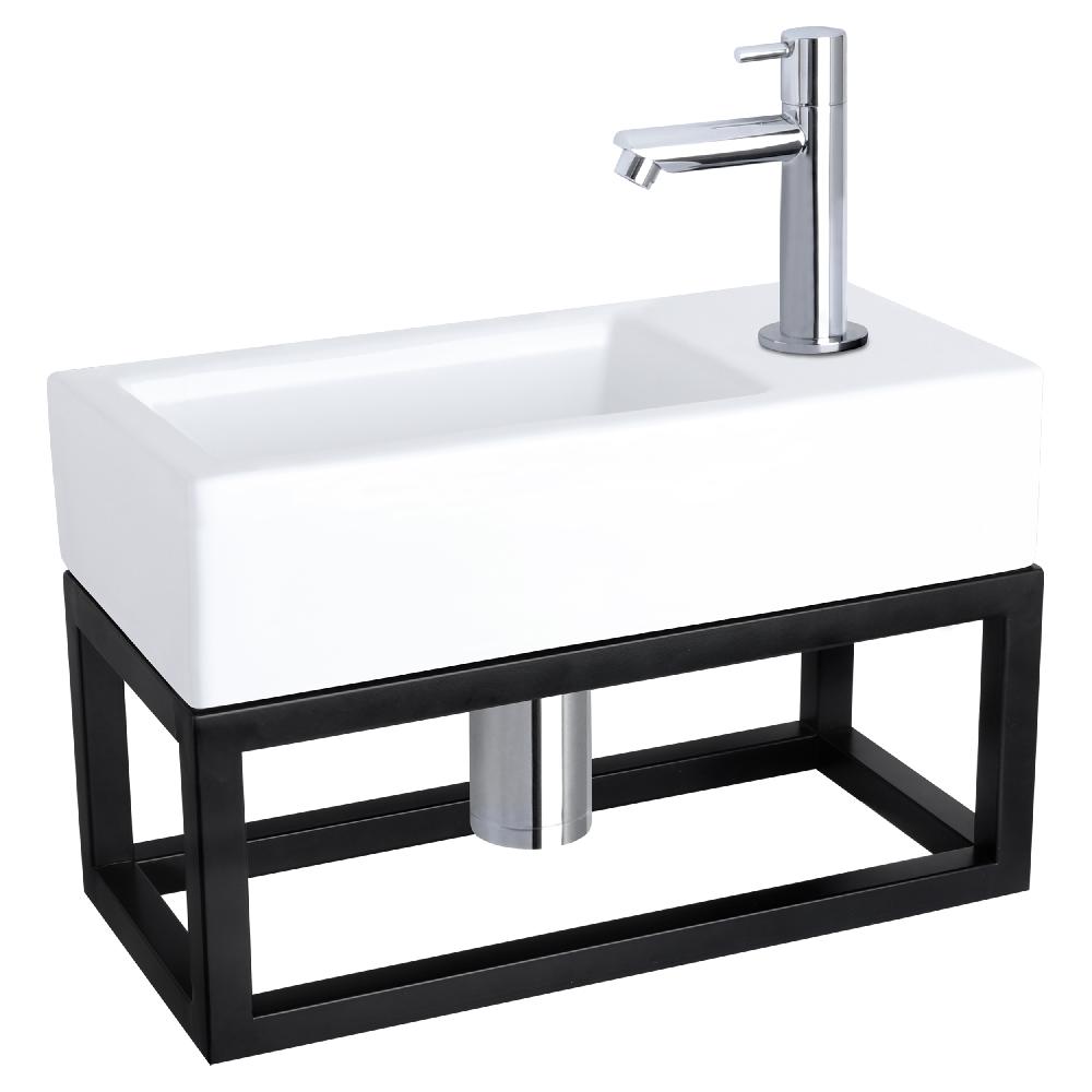 differnz Differnz Ravo fonteinset – keramiek – kraan recht chroom – 38.5 x 18.5 x 9 cm – met handdoekrek