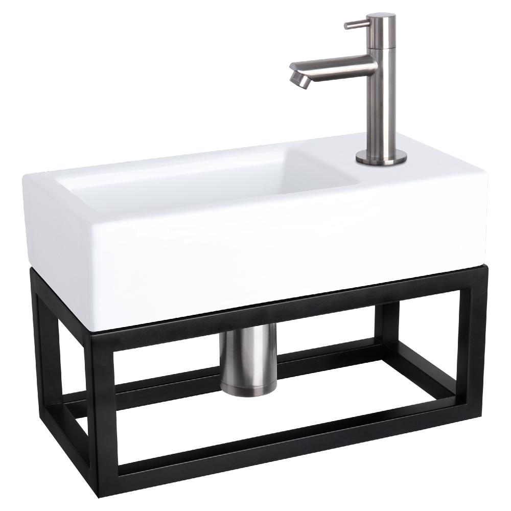 differnz Differnz Ravo fonteinset – keramiek – kraan recht mat chroom – 38.5 x 18.5 x 9 cm – met handdoekrek