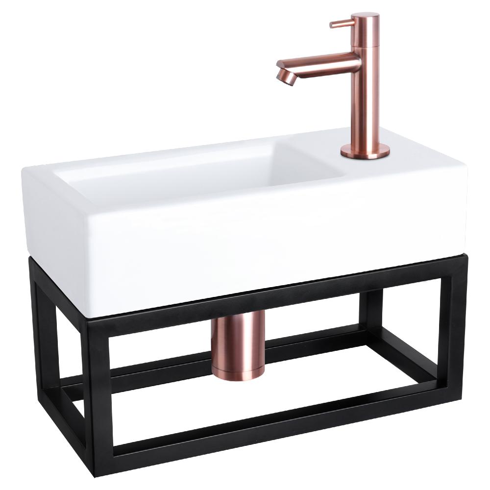 differnz Differnz Ravo fonteinset – keramiek – kraan recht rood koper – 38.5 x 18.5 x 9 cm – met handdoekrek