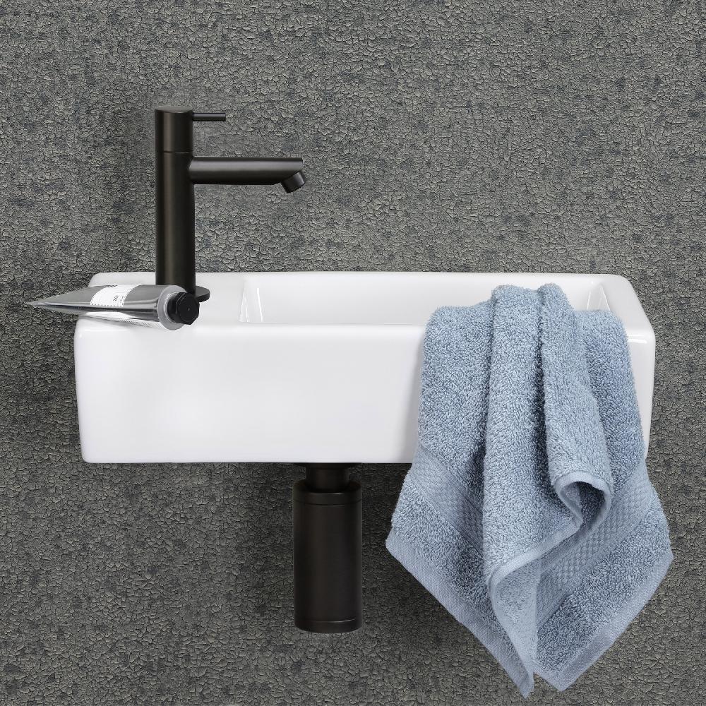 Differnz Differnz Ravo Fonteinset – Links – Keramiek – Kraan Recht Mat Zwart – 38.5 X 18.5 X 9.5 Cm