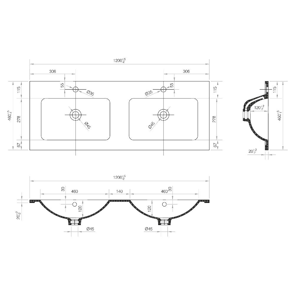 Differnz Differnz Reno Wastafel – 2 Kraangaten – 120 X 46 X 2 Cm – Wit