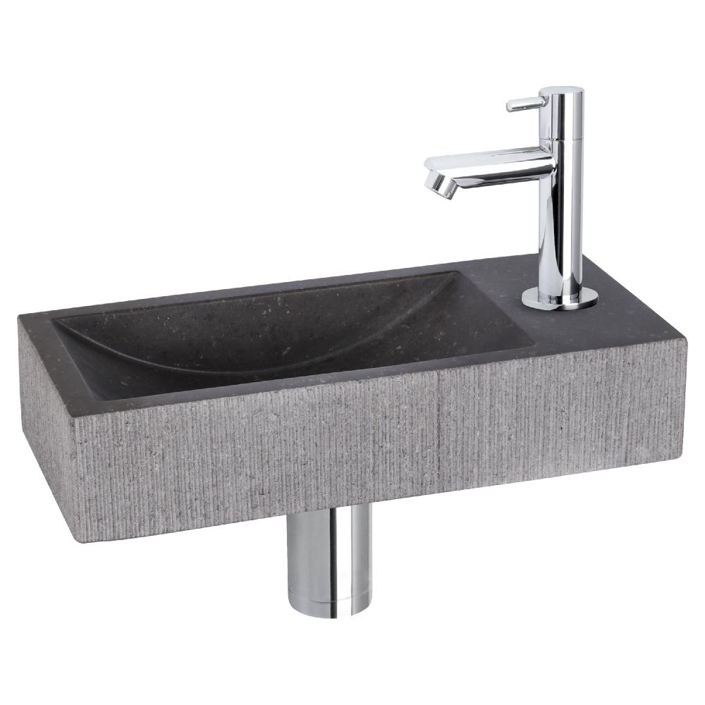 differnz Differnz Ribble fonteinset – bombai black – natuursteen – kraan recht chroom