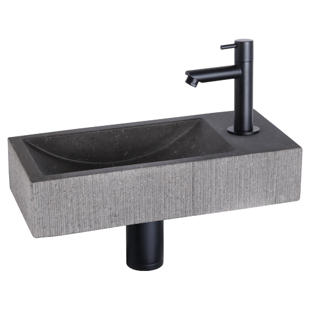differnz Differnz Ribble fonteinset – bombai black – natuursteen – kraan recht mat zwart