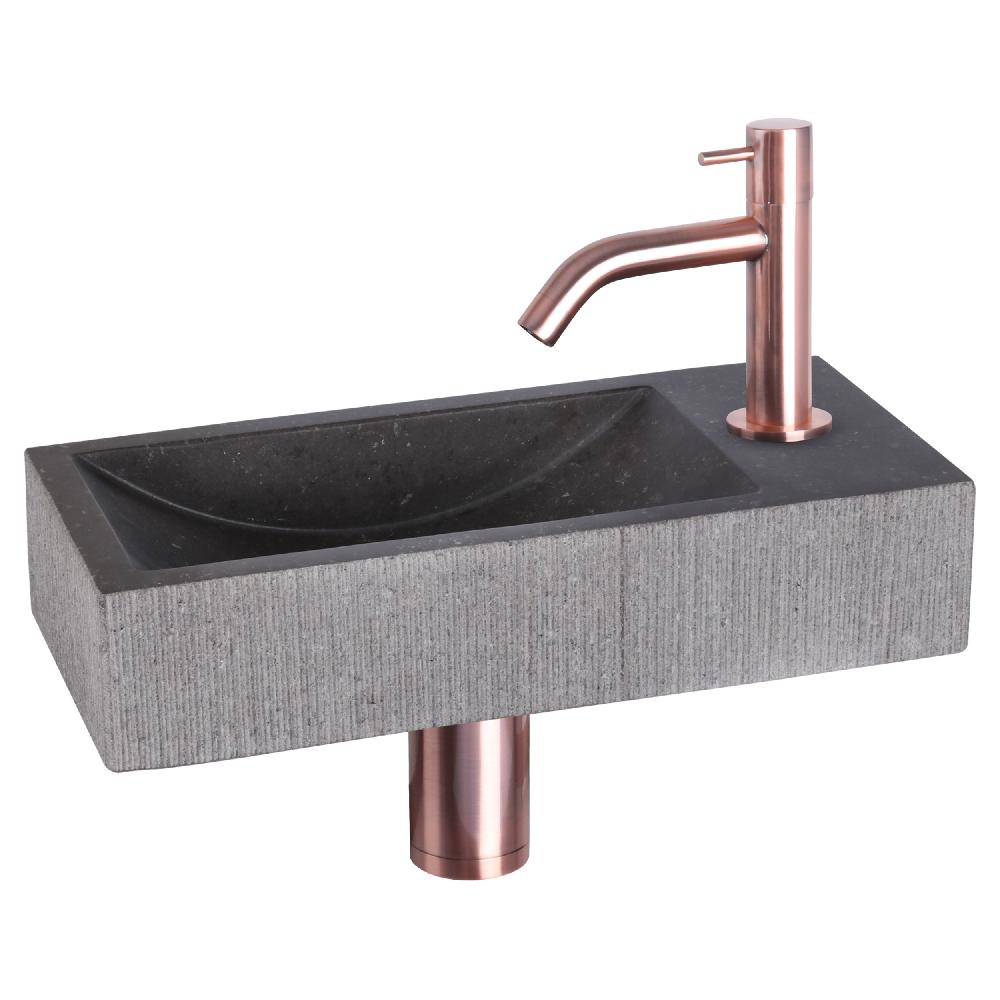 differnz Differnz Ribble fonteinset – bombai black – natuursteen – kraan gebogen rood koper