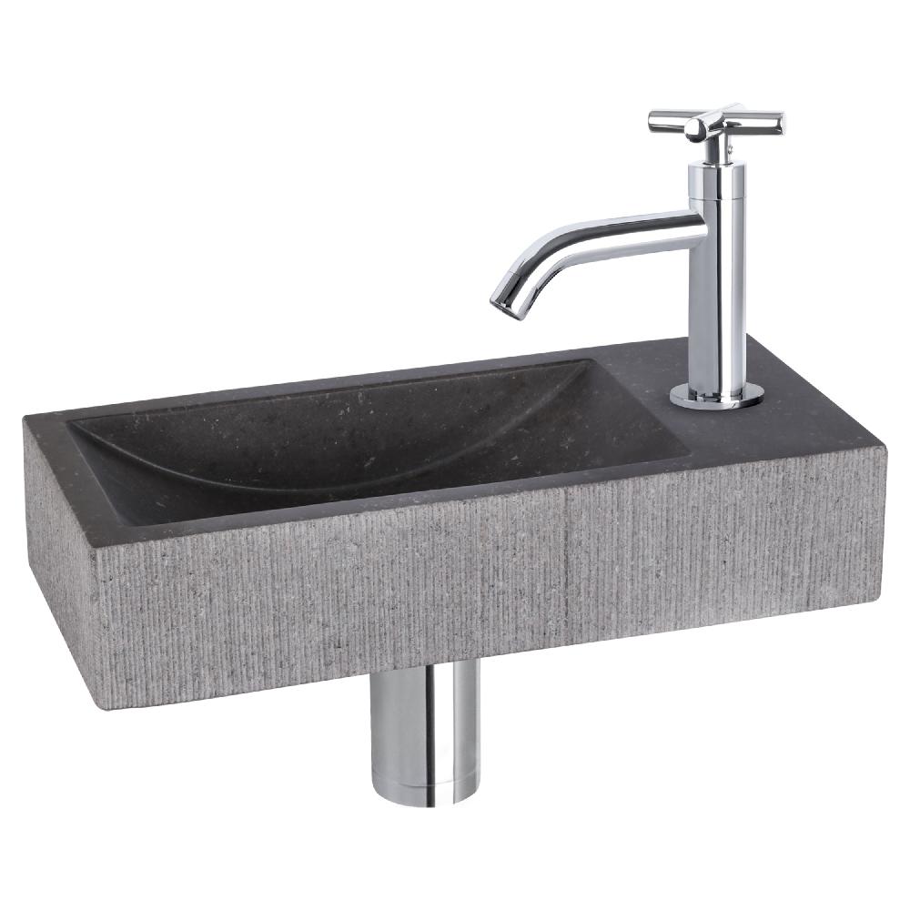 differnz Differnz Ribble fonteinset – bombai black – natuursteen – kraan kruis chroom