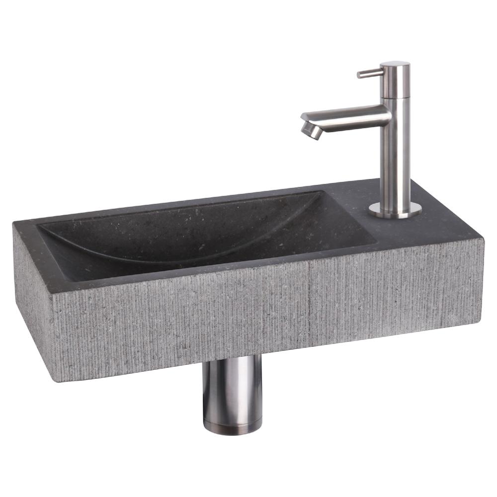 differnz Differnz Ribble fonteinset – bombai black – natuursteen – kraan recht mat chroom