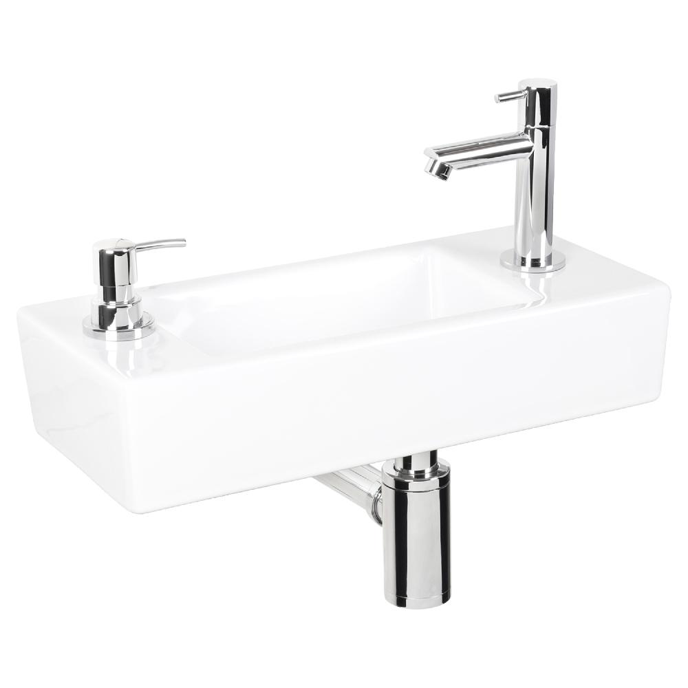 Differnz Differnz Sapon Fonteinset – Met Zeepdispenser – Keramiek Wit – Kraan Recht Chroom – 42.5 X 18.5 X 9 Cm