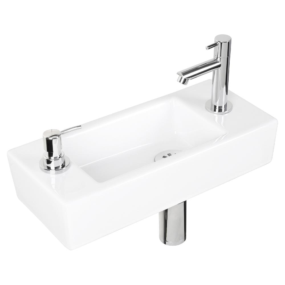 differnz Differnz Sapon fonteinset – met zeepdispenser – keramiek wit – kraan recht chroom – 42.5 x 18.5 x 9 cm